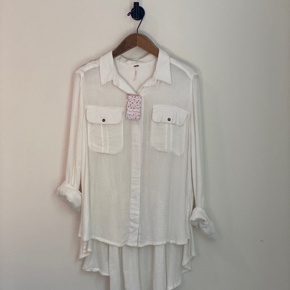 Free People White Ivory Tunic Shirt Button Up
